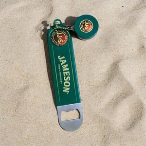 Jameson Iris Whisky Green Rubber Covered Metal Bottle Opener with Belt Loop Clip